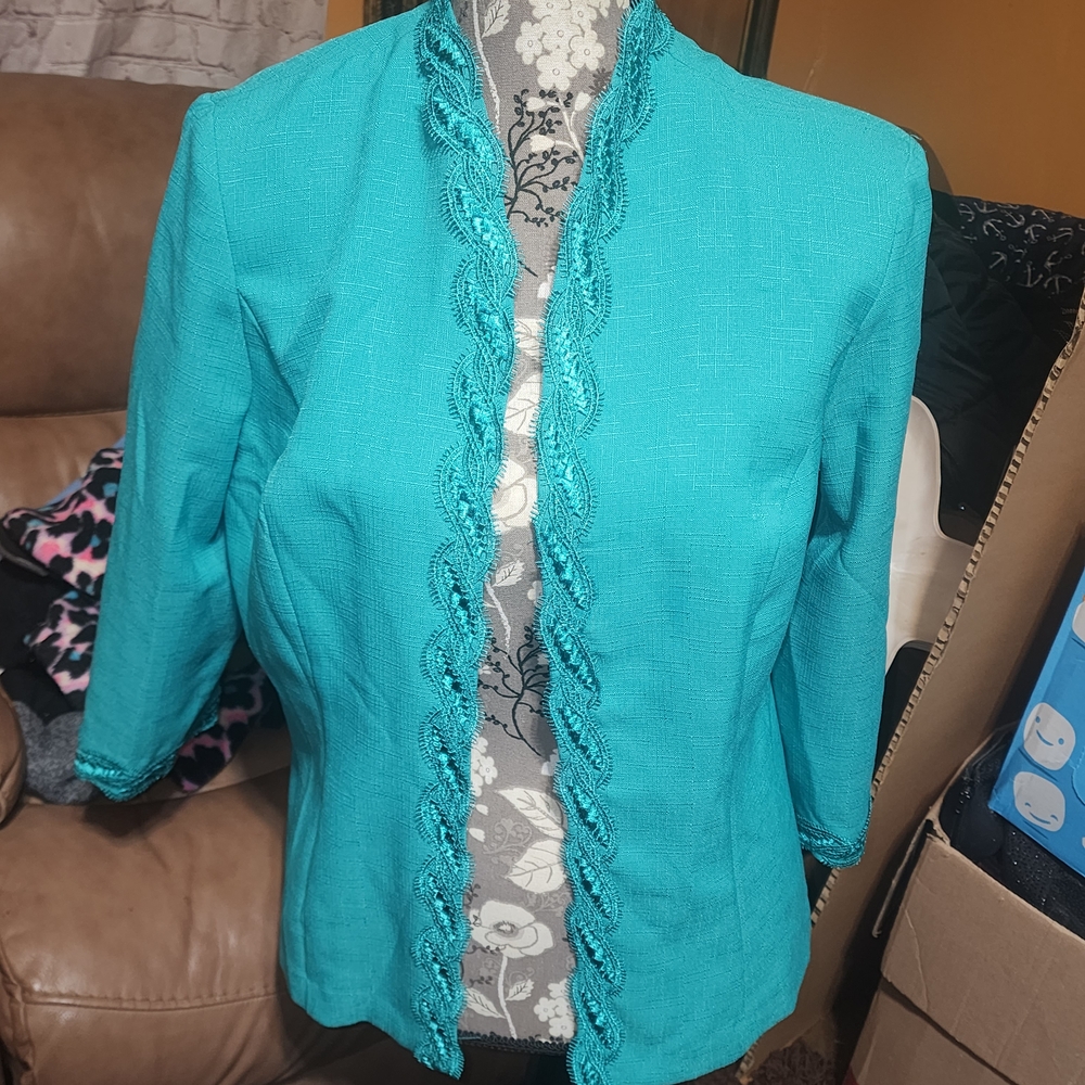 Koret Turquoise Women's Blazer with Lace Trim
